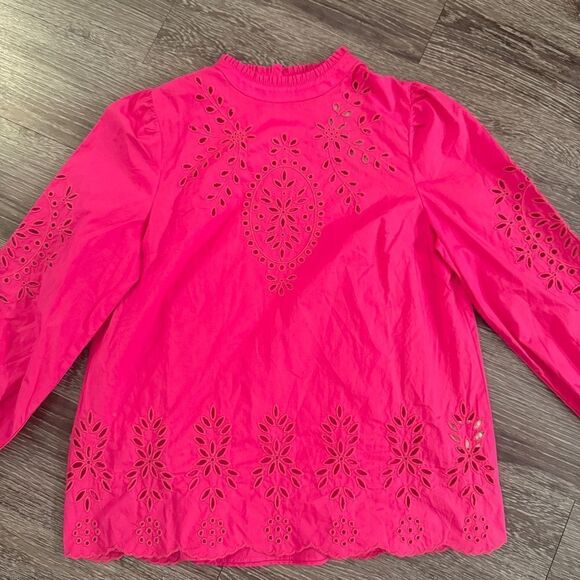 J. Crew Mockneck cotton poplin top with embroidered eyelet New - Picture 9 of 9